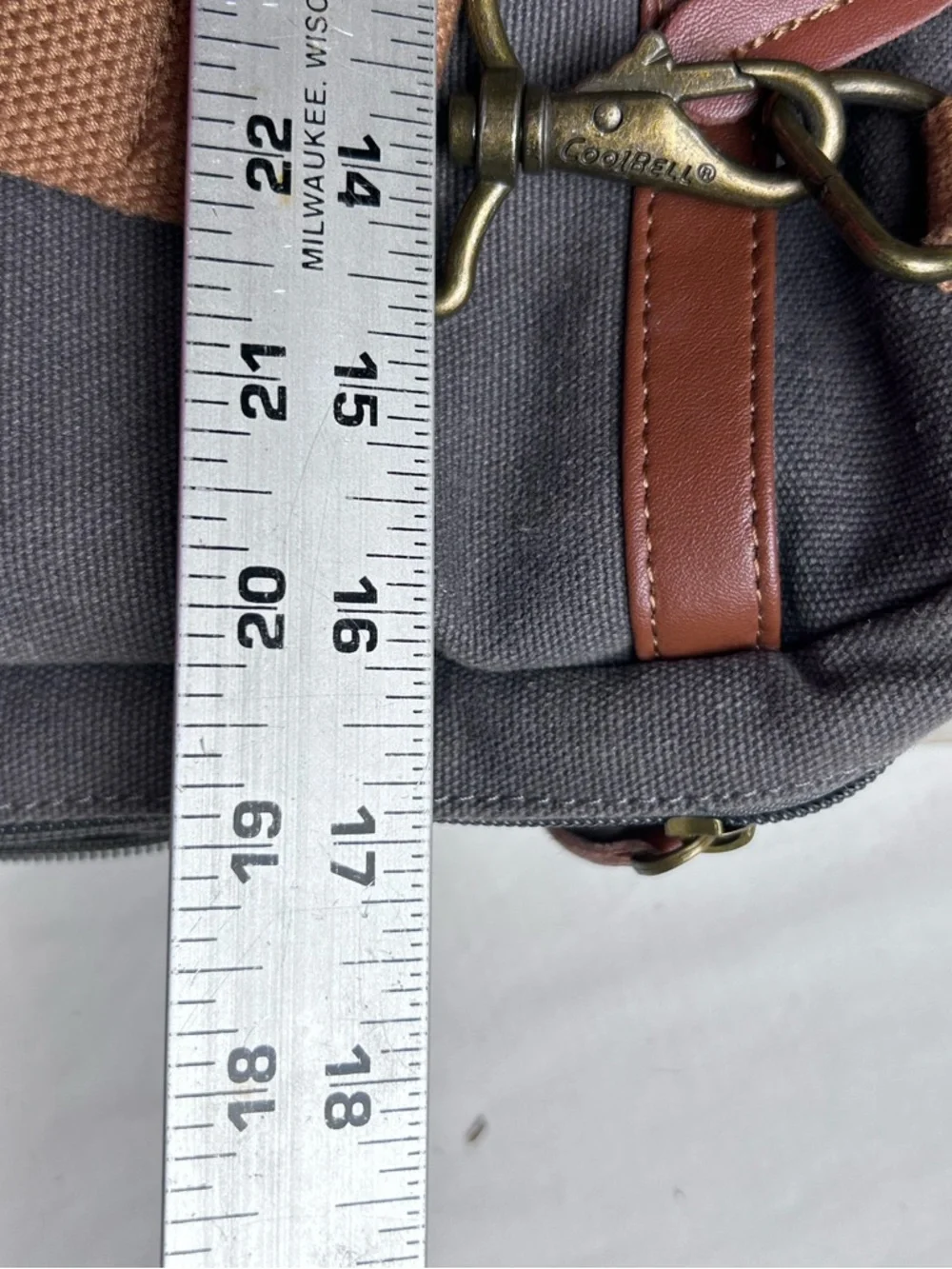 Coolbell Canvas Messenger Laptop Bag in Gray with Tan Accents